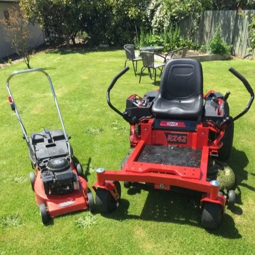 Ride-on and push mower lawn mowing